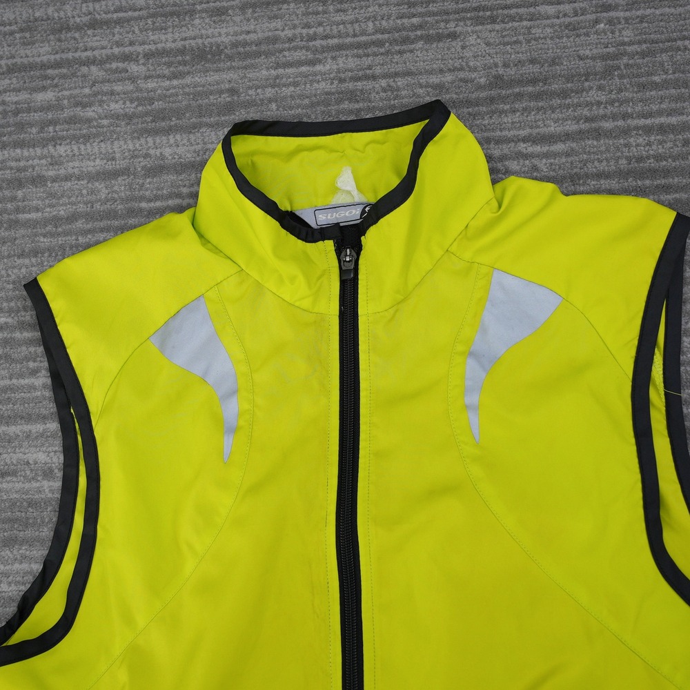 Sugoi Men Cycling Vest Neon Yellow Reflective High Vis Full Zip Mesh Back Medium